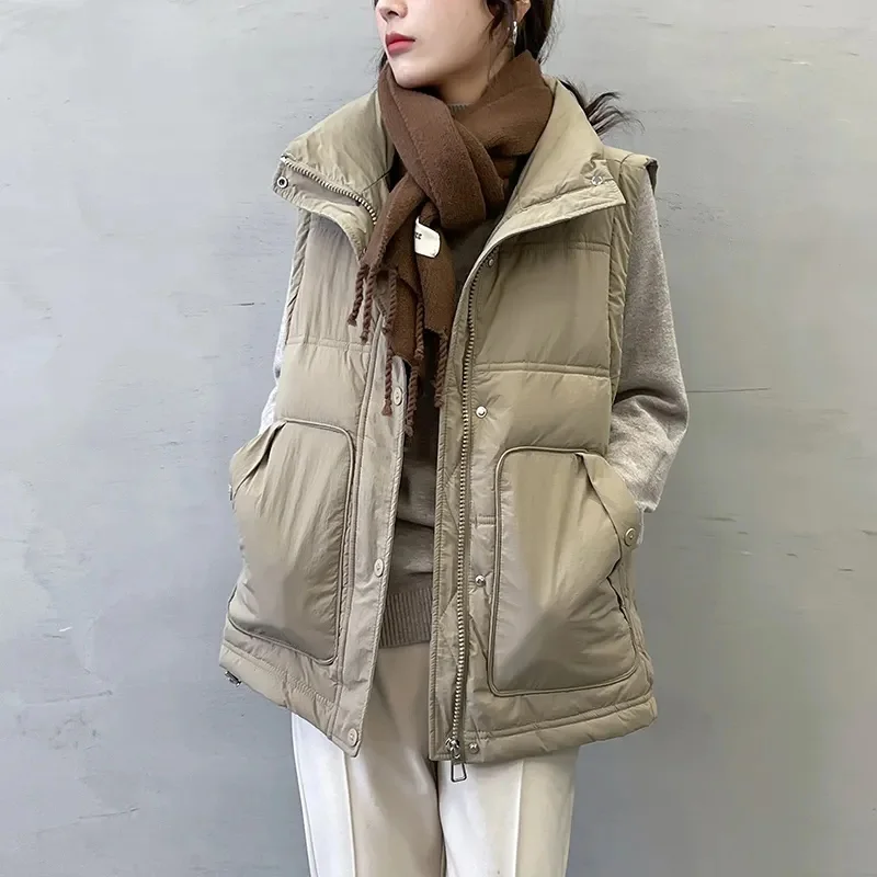 

M-4XL Women Vest Down Cotton Vest Women's Vest New Outwear 2023 Winter Vest Thick Coat Big Pocket Loose Versatile Stand up Colla