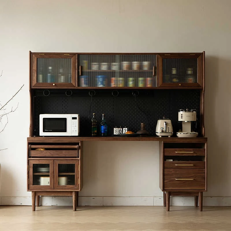 Black walnut solid wood dining side cabinet can be embedded in the dining table for integrated storage, and the wine cabinet can