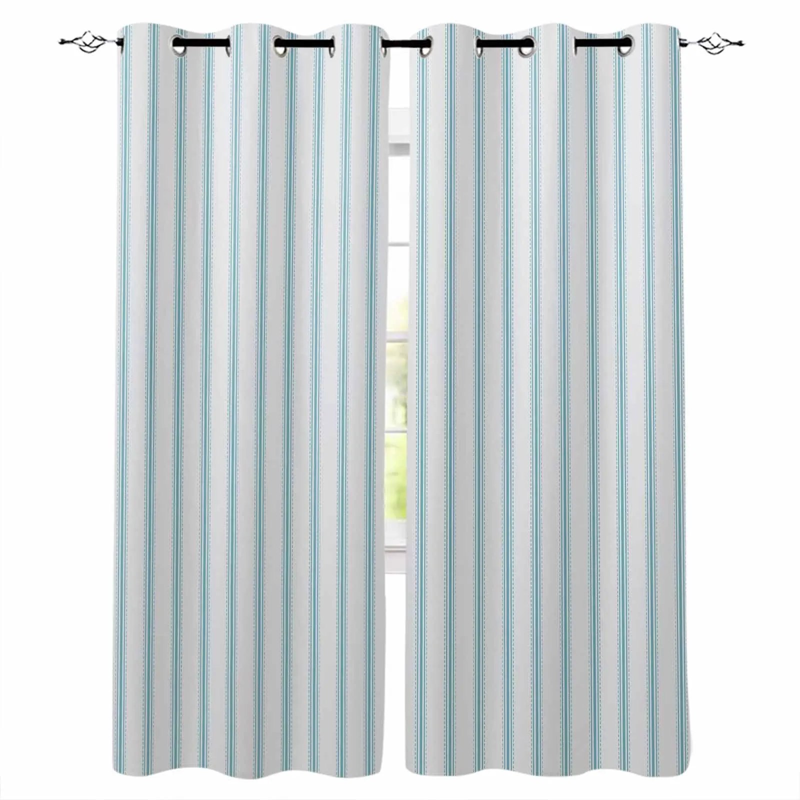 Stripes Blue Green Curtains for Living Room Window Decoration Curtains in Home Kitchen Luxury Bedroom Drapes