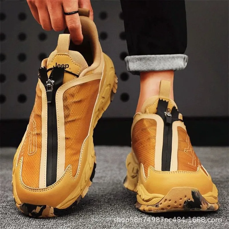 Men Chunky Platform Dad Sneakers Zip Closure Mesh Rubber Sole Wear Resistant Summer Outdoor Daily Casual Fashion Sports Trainers