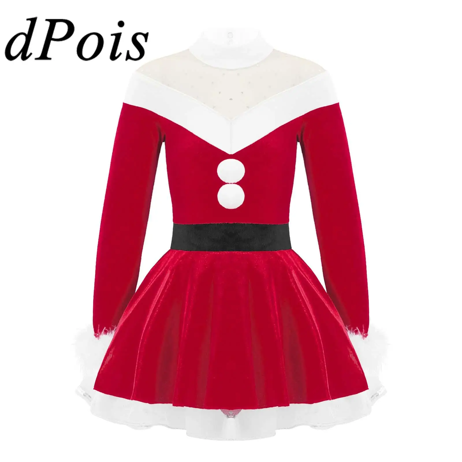 New Year Clothes Gift Girls Christmas Santa Claus Costume Holiday Party Ballet Dance Figure Skating Dress Leotard Xmas Dresses