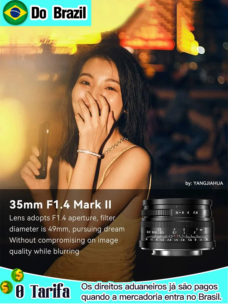 【 Do Brasil 】 7Artisans  35mm F1.4 APS-C Mirrorless Camera Portrait Lens for Sony E A6500 A6400 A6600 ZV-E10 7 Artisans 35 1.4