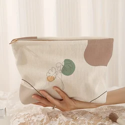 Minimally designed Morandi pattern printed corduroy zipper makeup bag, lightweight and multifunctional cosmetic storage bag