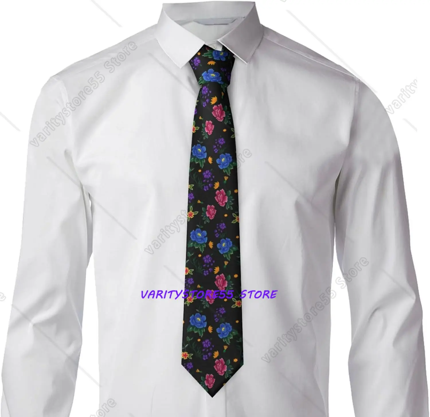 Floral Mexican Birds Necktie for Men Funny Tie Polyester Textile Soft Neck Ties for Weddings Party Black
