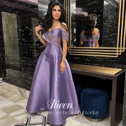 Beaded Shoulder Sleeves Dresses for Prom Dress Customized Purple Line A Suitable Dresses on Request Satin Evening Gown Luxury