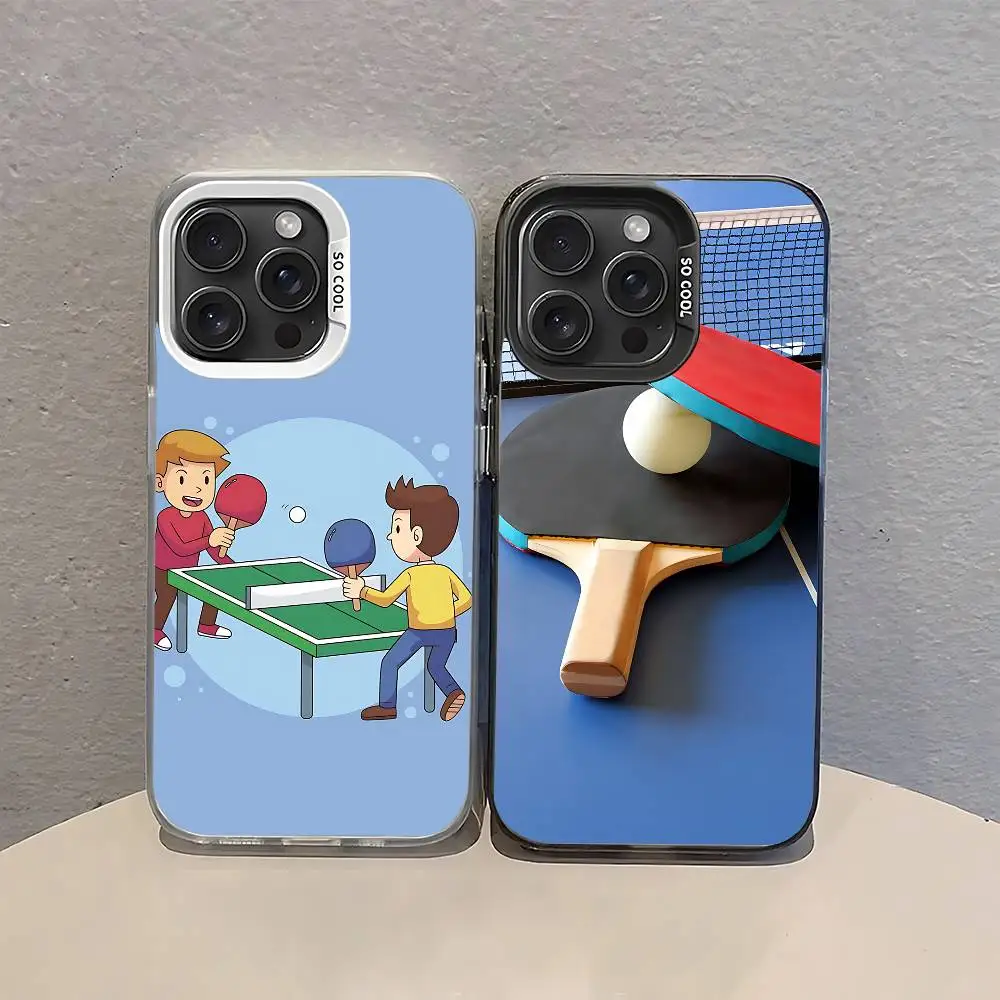 Tischtennisschläger Handyhülle für iPhone 17 16 15 14 13 12 11 Pro Max Plus Farbige Stoßfeste Rückseite Silberne Abdeckung