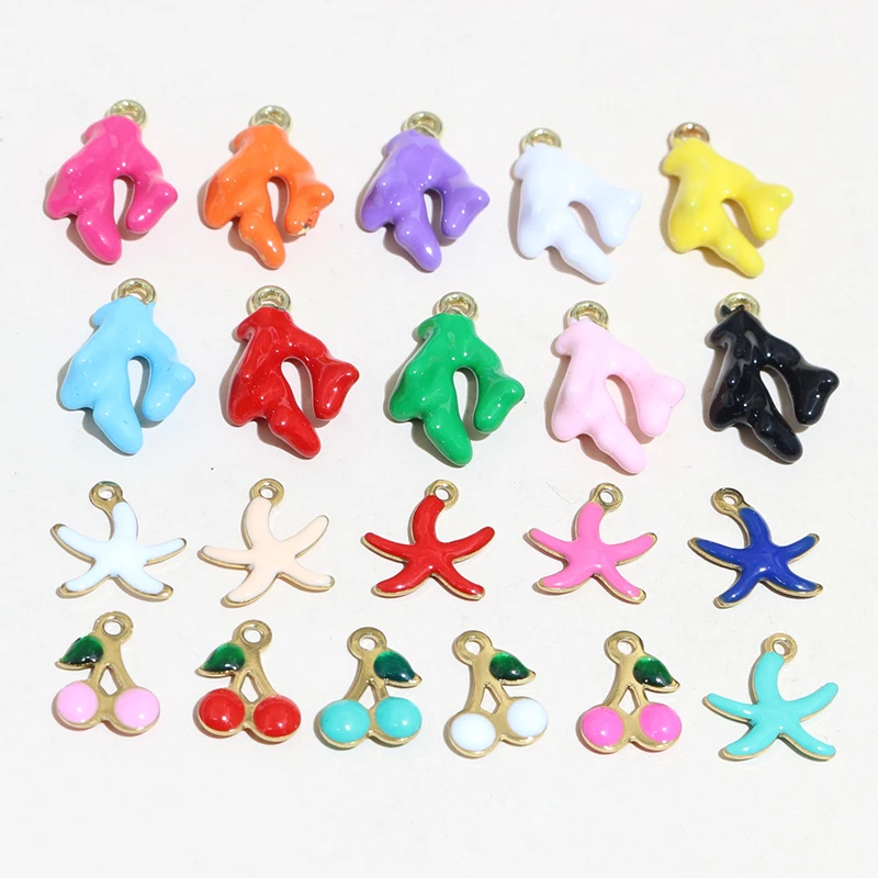 20 unidades de esmalte Coral arrecife estrella cereza colgante colgante para collar pendiente pulsera DIY accesorios de fabricación de joyas