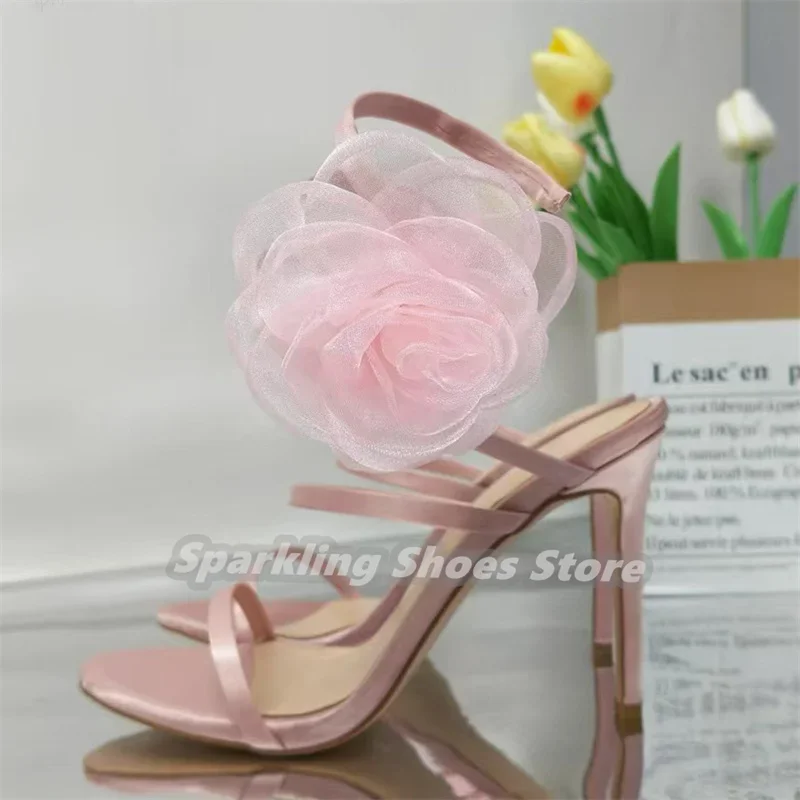

Женские сандалии с романтическим розовым декором и перекрестным ремешком на щиколотке, летние туфли-лодочки без шнуровки на высоком каблуке с открытым носком, женские туфли-гладиаторы с узким ремешком