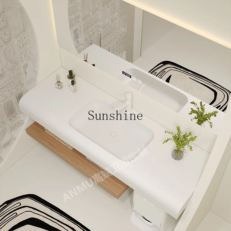 Slate double-layer modern simple bathroom hand/face integrated basin cabinet combination