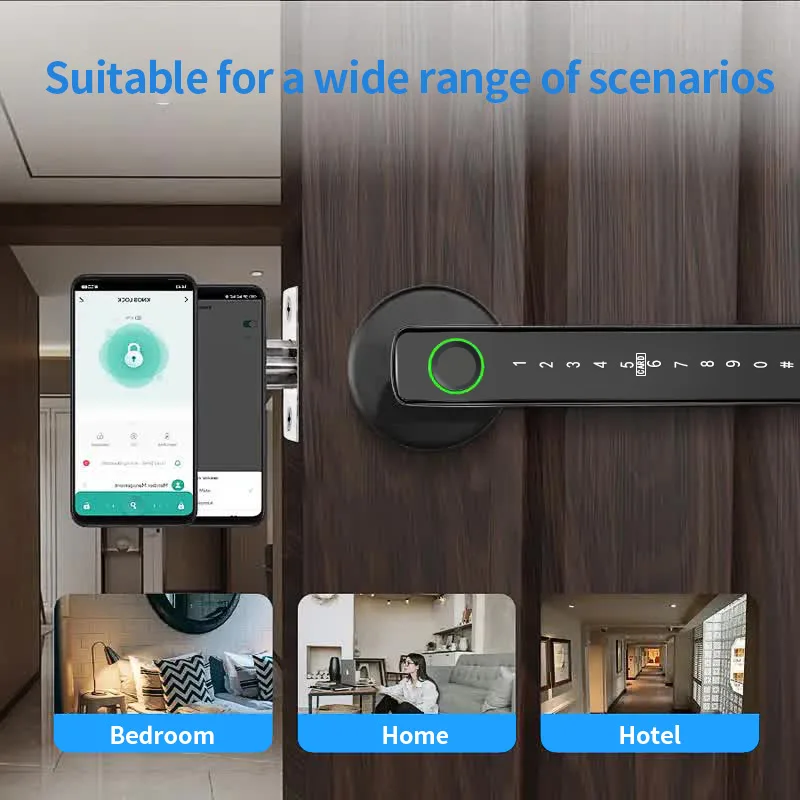 Indoor wooden door fingerprint lock household bedroom room graffiti smart lock office remote electronic password lock
