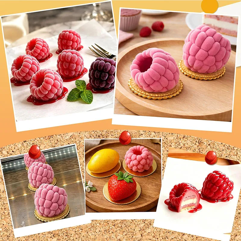 1/6/12/24 Cavity Raspberry Silicone Mold Fruit Shaped Mousse Cake Chocolate Soap Candy Jelly Candle Ice Cube Cream Wax Melts