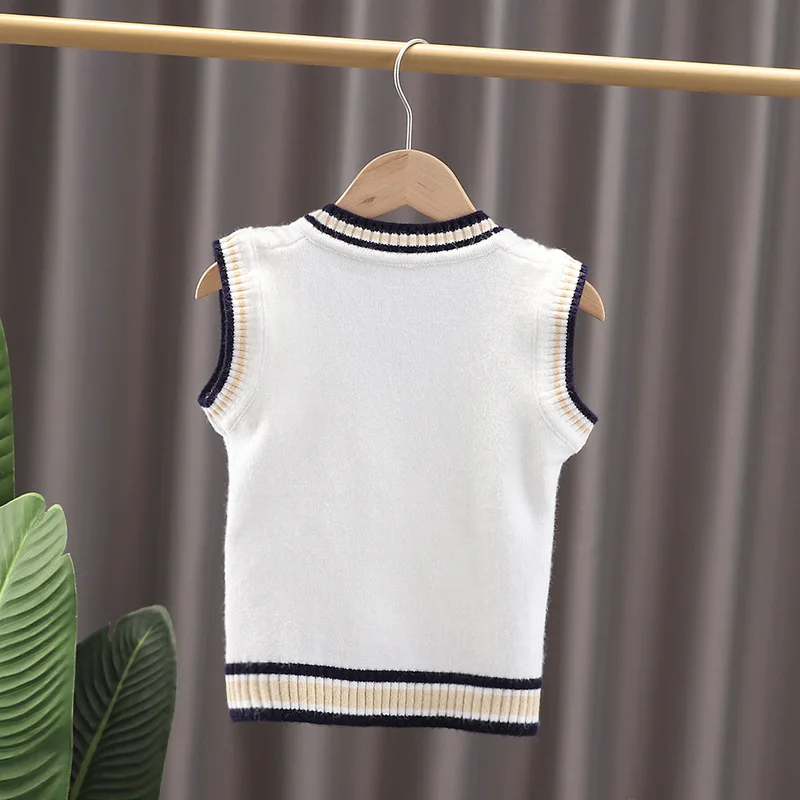 Girls Knitted Vest Spring Fall Outer Wear Vest Versatile Base Shirt Children Academy Style Vest  Baby Korean Version Clothes