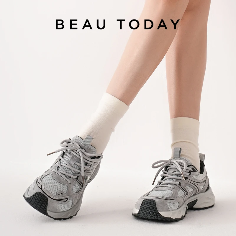 BEAUTODAY Fashion Sneakers Women Mesh Patchwork Round Toe Mixed Color Trainers Lace-Up Casual Ladies Sports Shoes Handmade 29A55