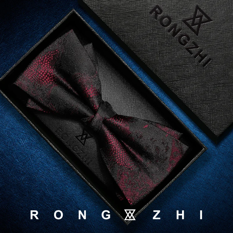 rongzhi-桑絹-ダークレッド柄蝶ネクタイ-メンズ-結婚式-ビジネス-フォーマルウェア-蝶ネクタイ-司会者アクセサリー