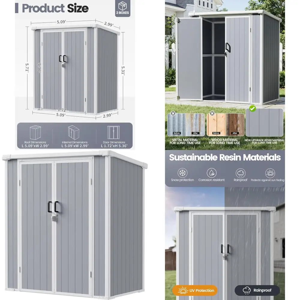 

Распродажа: Наружный навес из смолы 5x3 — устойчивый к атмосферным воздействиям пластиковый ящик для хранения на полу, запираемая дверь для садовых инструментов и оборудования, Ar