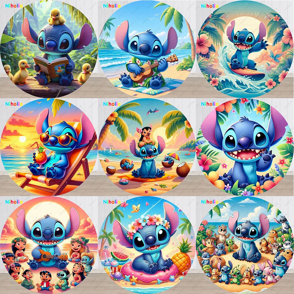 Stitch Round Backdrop Cover Boy Girls Birthday Decoration Party Photo Studio Photography Background Baby Shower Booth Prop