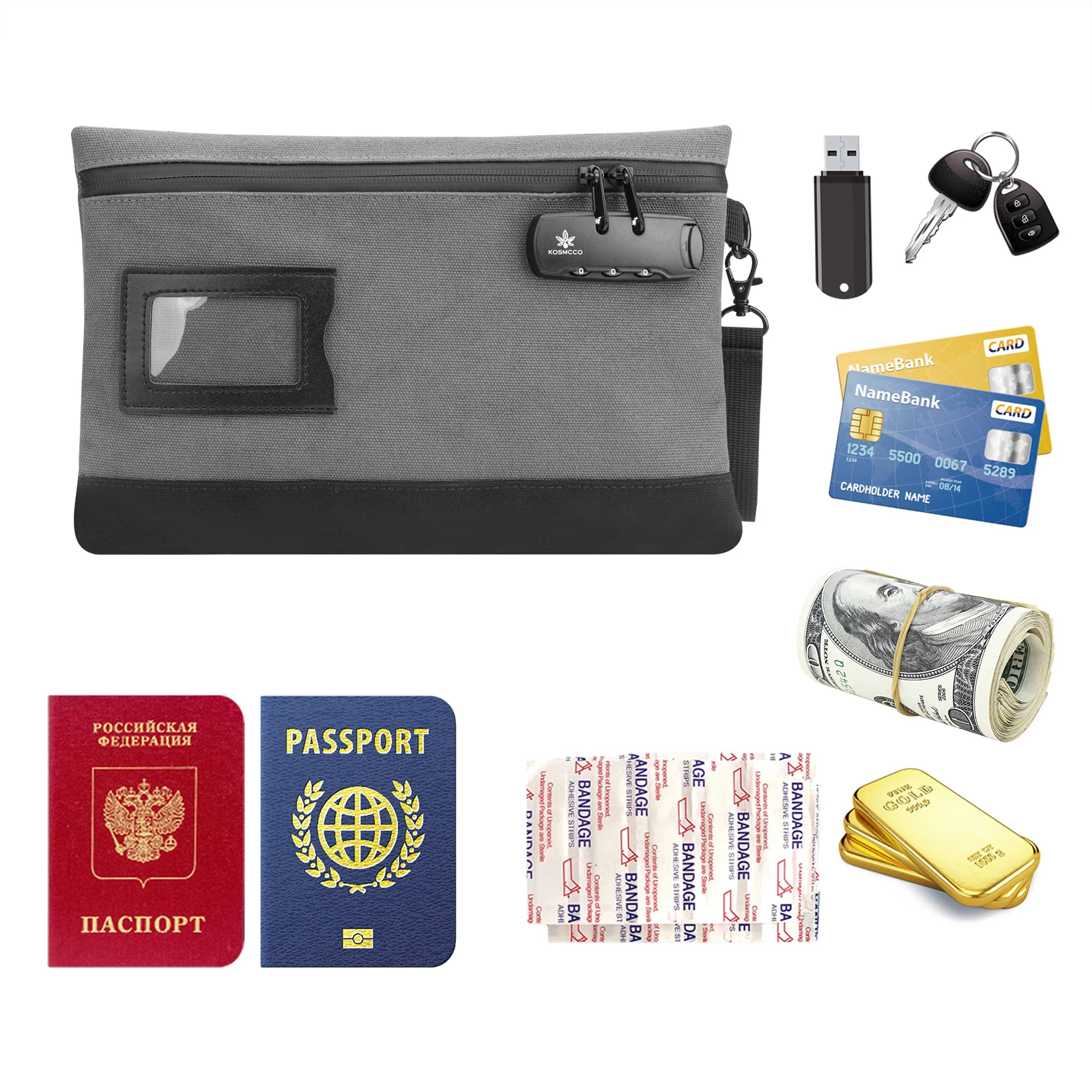 

Money Bag with Lock Durable Canvas Cash Bag for Cash Passports Storage Bag