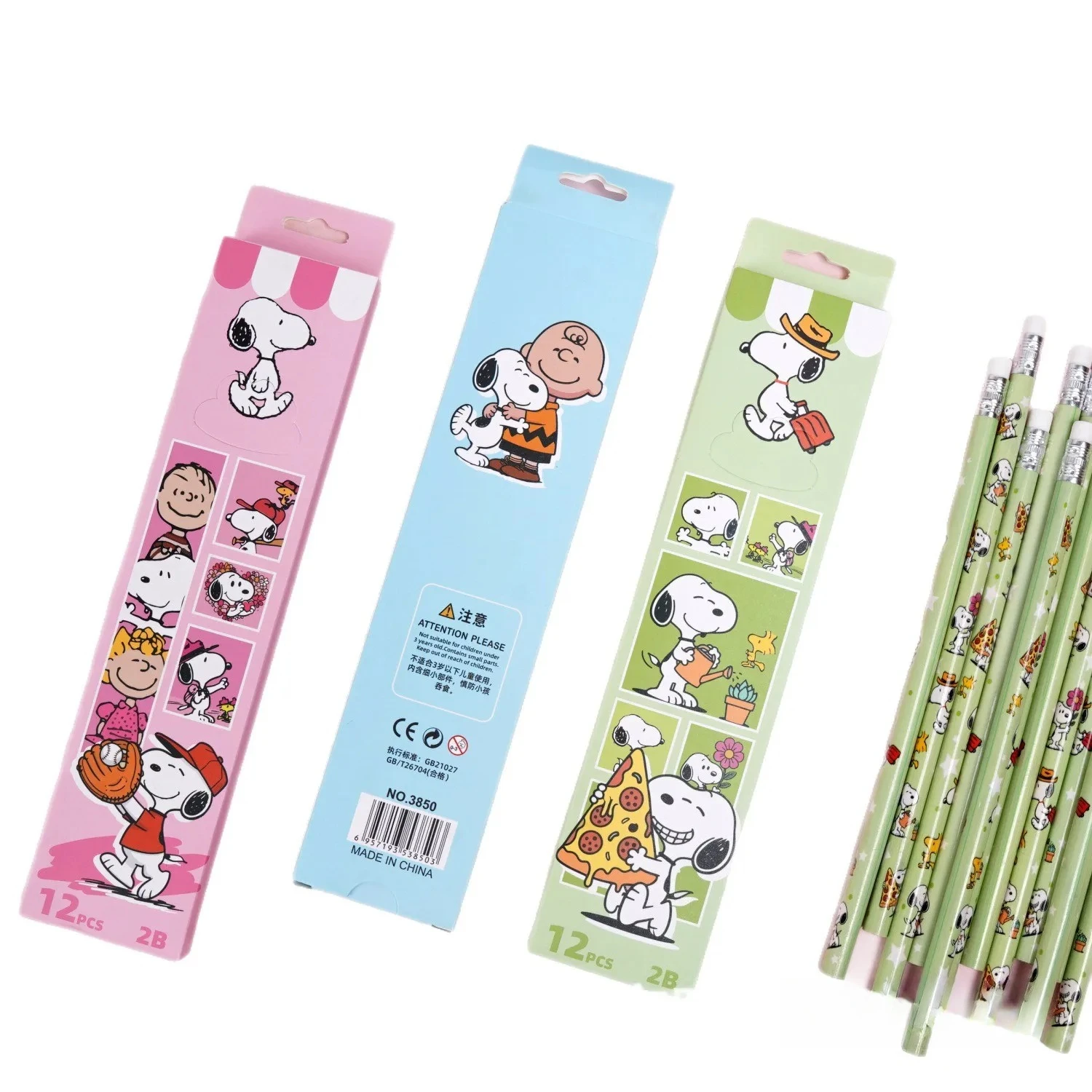 4pcs-12PCS Snoopy Cartoon 2B Pencil no box High-Quality Cartoon Appearance  - Student Writing Pencil Stationery Birthday Gift