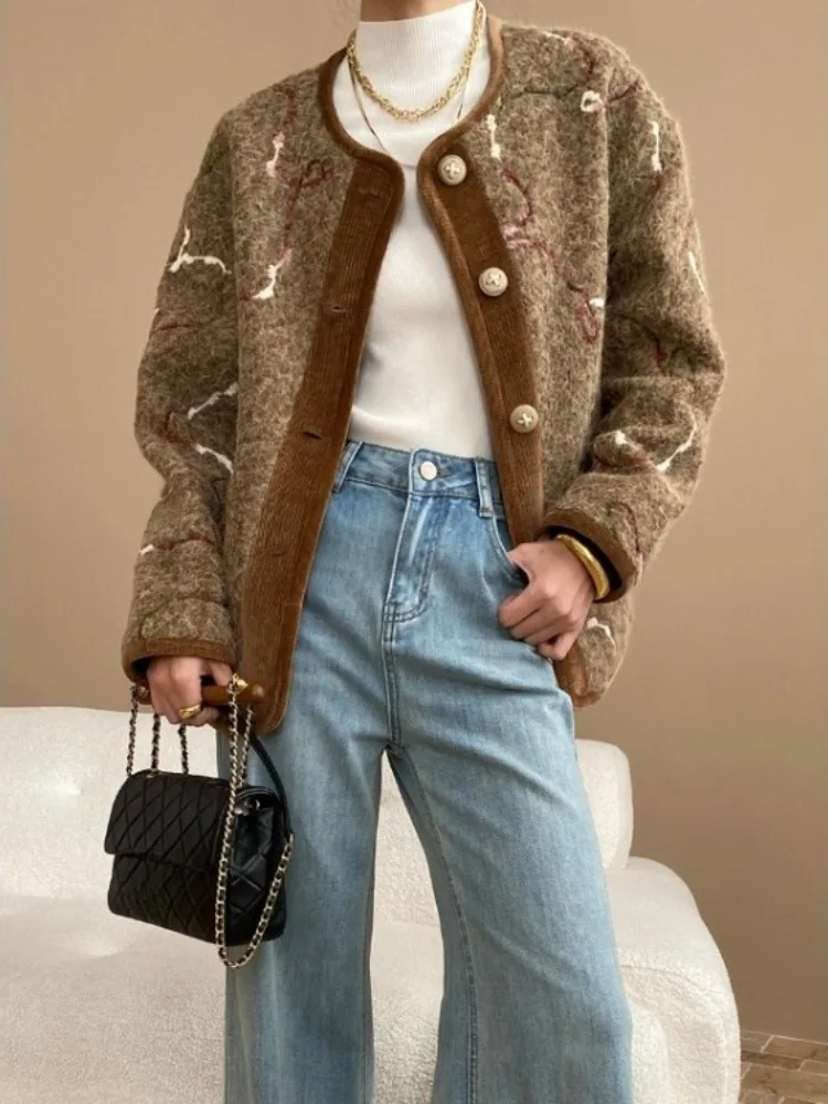 

Ранняя осень, новый кардиган, пальто, женские элегантные винтажные вельветовые короткие куртки, модные универсальные женские топы 2023 года, Mujer