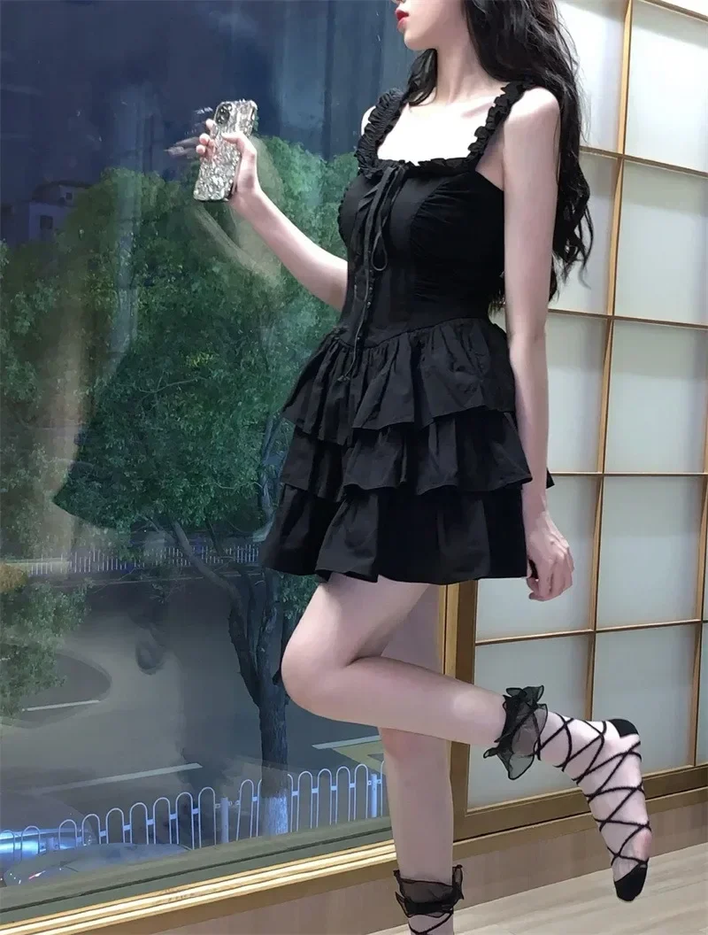 

Gothic Harajuku Sexy Slip Dress Ruffles Y2k Streetwear Dark Punk Dresses Party Korean Fashion 2025 Summer Goth Vestidos Платье