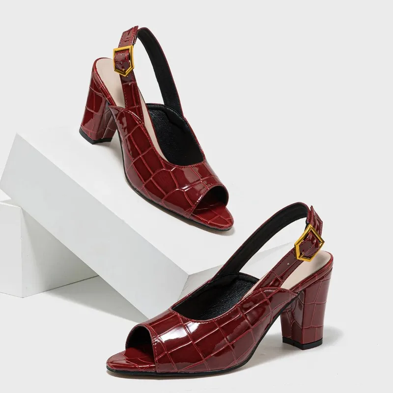 

Retro Women Shoes Sexy Crocodile Grain Peep Toe High Heeled Sandals for Woman Exquisite Casual Shoe Designer Shoes Zapatos Mujer