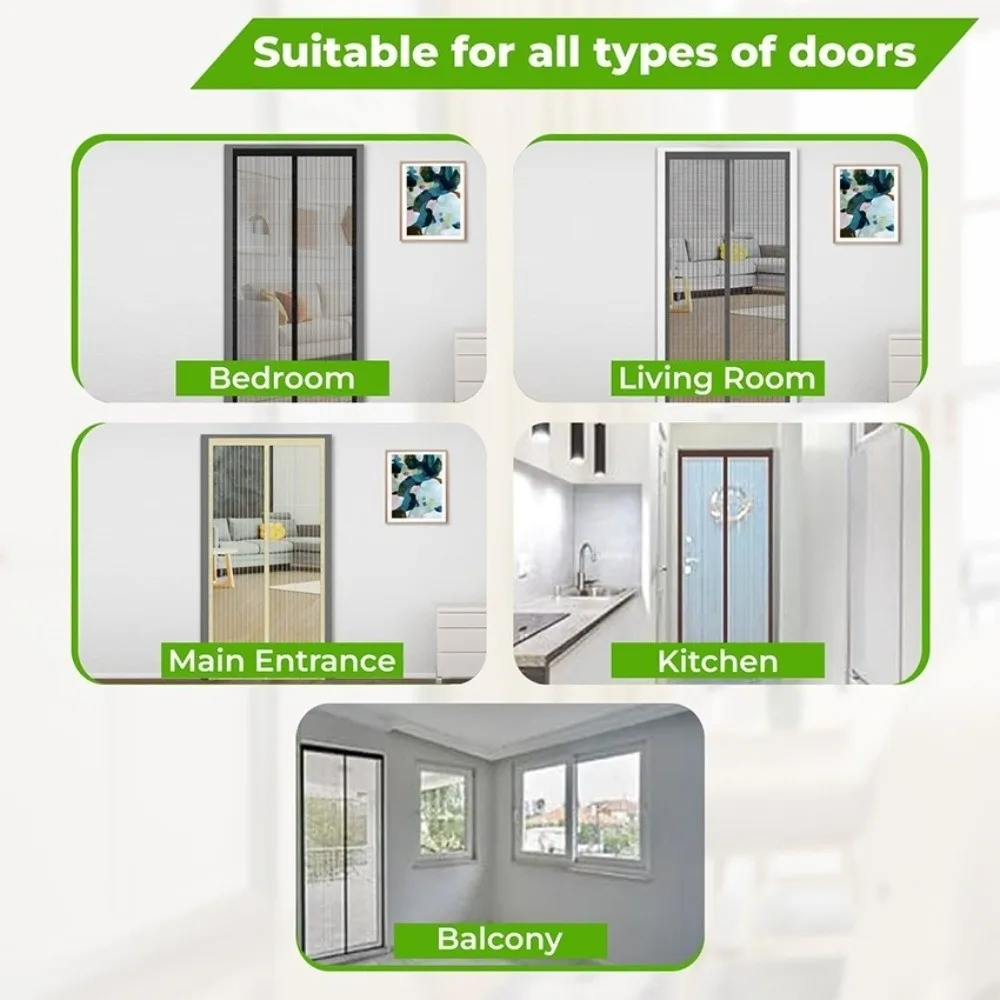 Self Sealing Magnetic Screen Door Striped Soft Net Breathable Mosquito Net Curtain Vertical Dense Heavy Duty Mesh Screen Curtain