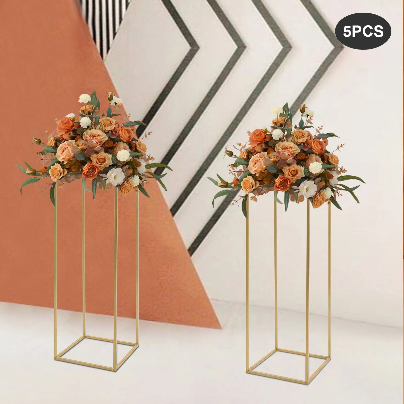 

5Pcs 11*11*31.5in Tall Gold Metal Flower Stand Wedding Table Centerpieces Decor