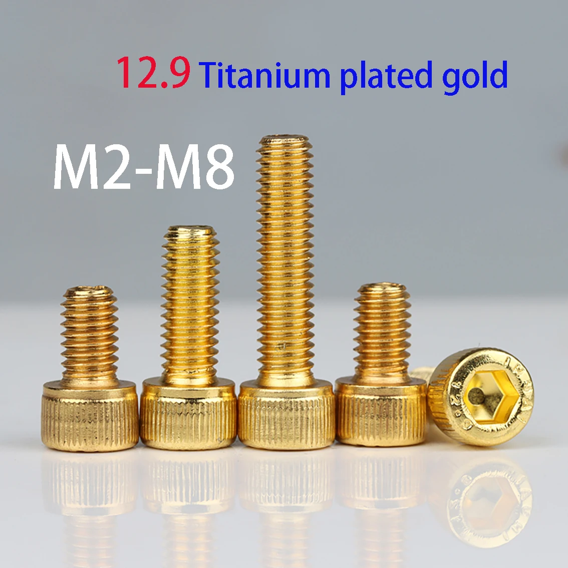 5-10Pcs 12.9 Grade Titanium Plated Gold Round button Head Plating Titanium Golden Colour Hex Socket Screw For Modified And DIY