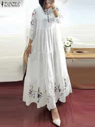 Modest Women Floral Printed Muslim Abaya Dress 3/4 Sleeve Maxi Vestidos Robe Femme ZANZEA Summer Sundress Elegant Loose Kaftan