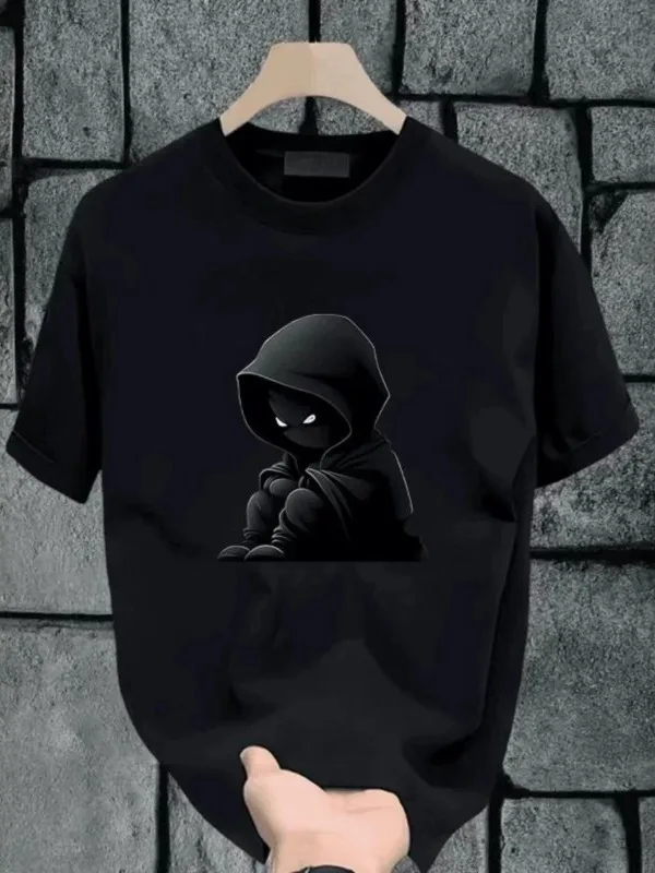 

Футболка Slim Fit с круглым вырезом и коротким рукавом, черная, с принтом, модная, молодежная, подходит для путешествий, из смесового хлопка