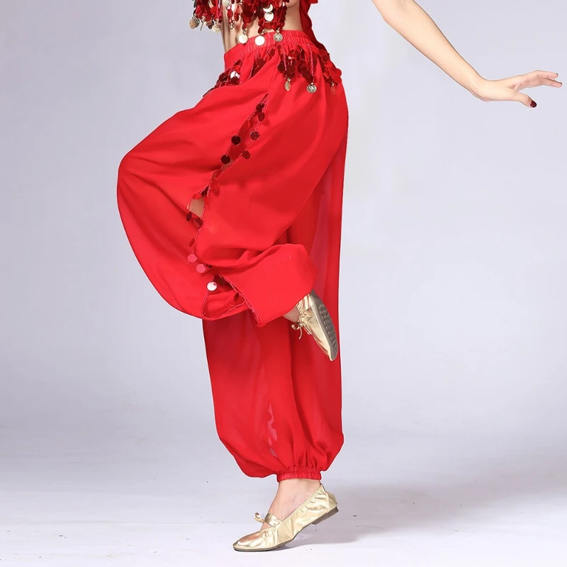 Womens Belly Dance Harem Pants Halloween Carnival Costume Sequin Tassel Trouser Tribal Arabic Dance Lady Performance Loose Pants