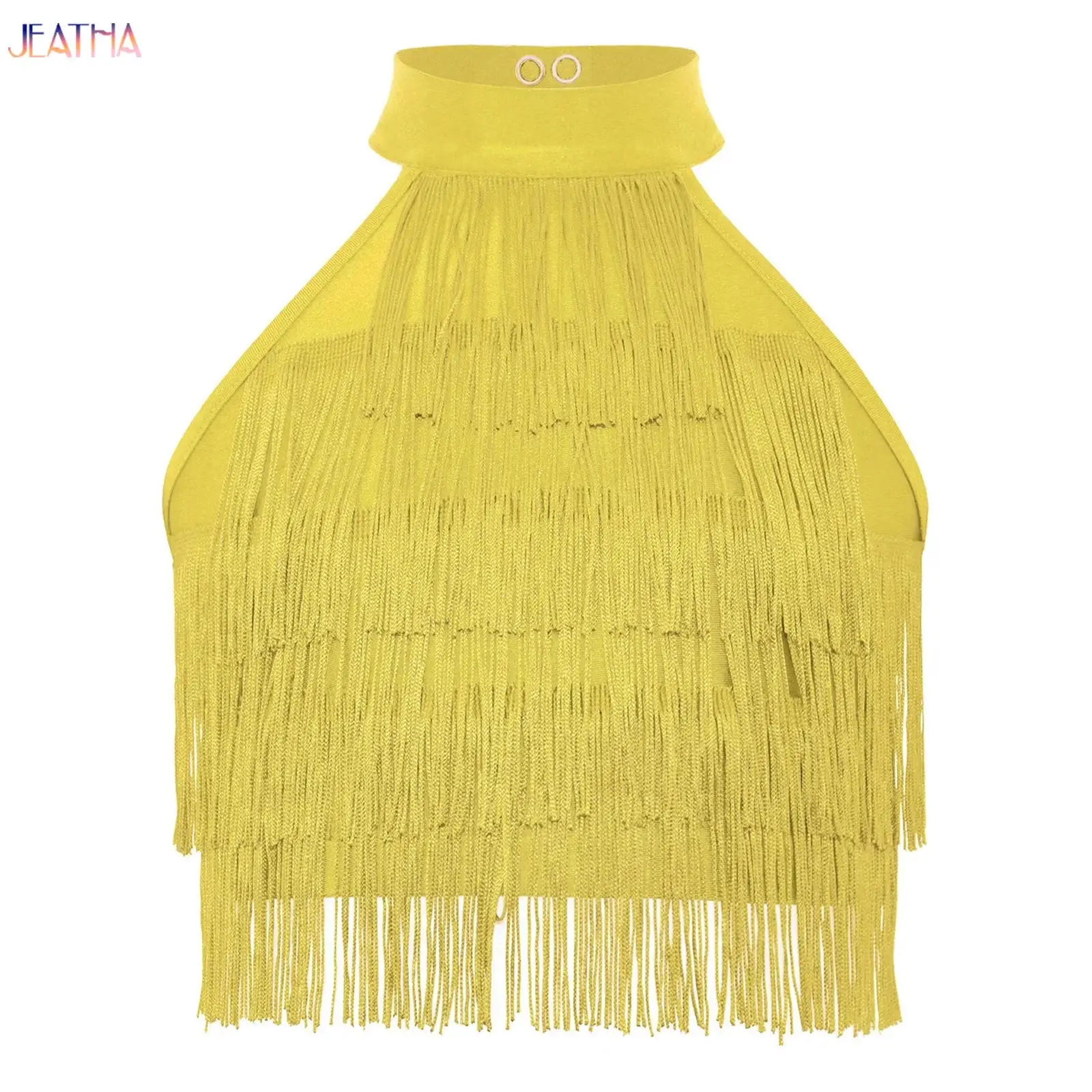 Kids Girls Salsa Latin Jazz Dance Crop Top Fringe Sleeveless Strappy Back Tiered Tassels Tank Vest for Performance Dancewear