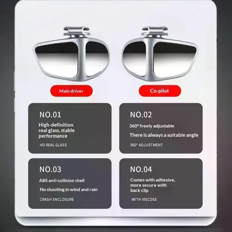 Car Rearview Mirror Blind Spot Mirror Front And Rear Wheels 360° Adjustable Wideangle Blind Spot Reflective Reversing