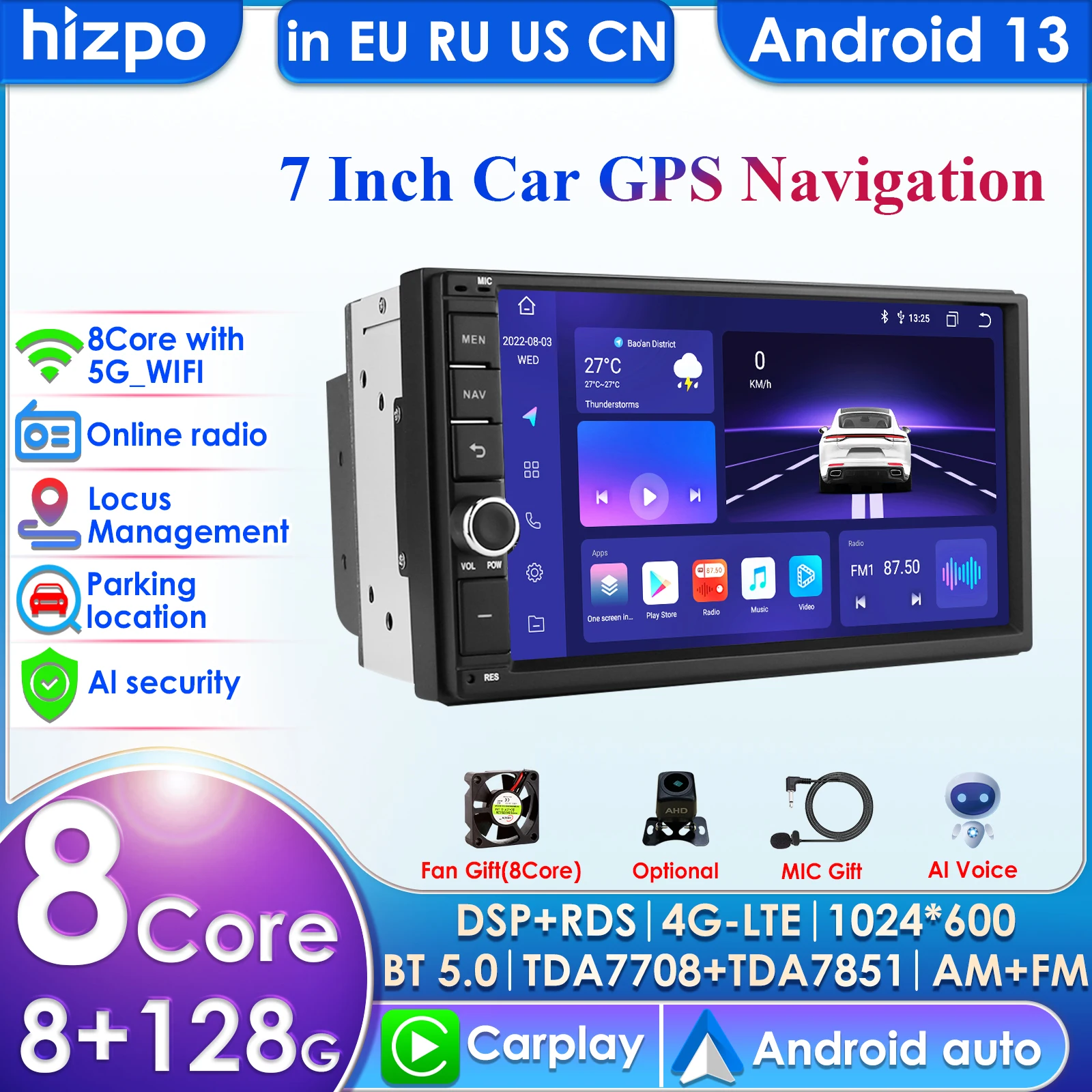 Android 13 2 Din Car Radio Multimedia Video Player Universal Auto Stereo GPS MAP for Volkswagen Nissan Hyundai Kia Toyota CR-V