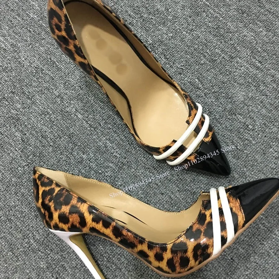 

Glitter Bling Leopard Pumps Pointed Toe Mixed Color Thin High Heel Cover Heel Sexy Big Size Party Women Shoes Zapatillas Mujer