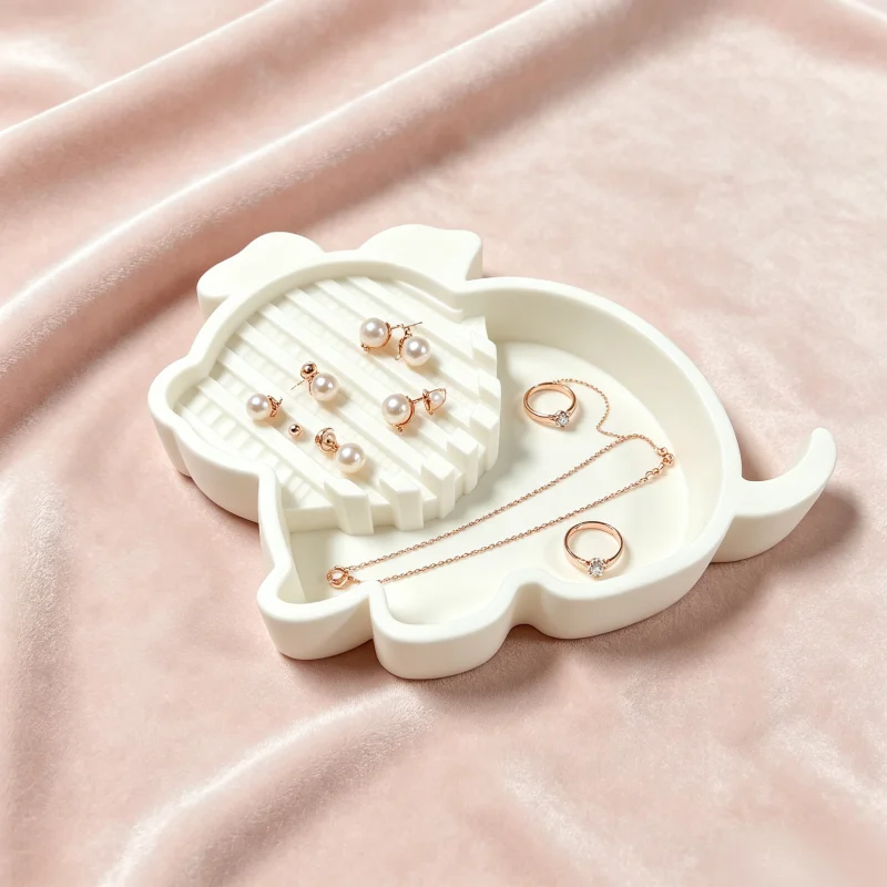 Cute Pig-Shaped Jewelry Tray, Multifunctional Jewelry Storage Tray, Ring and Necklace Organizer, High-Aesthetic Vanity Table Decoration, Dual-Purpose Water-Draining Coaster