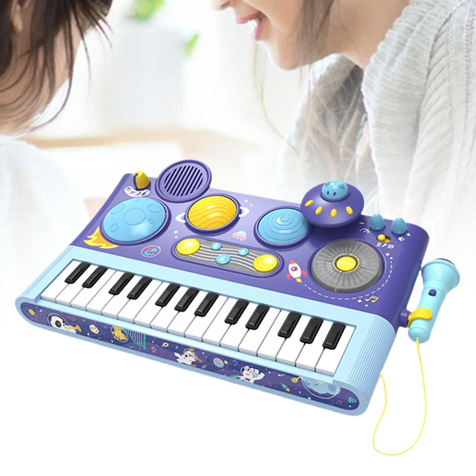 Percussion Instrument Piano Keyboard Toy Piano Preschool Toy with A Microphone Musical Learning Toy for Birthday Girls Boys