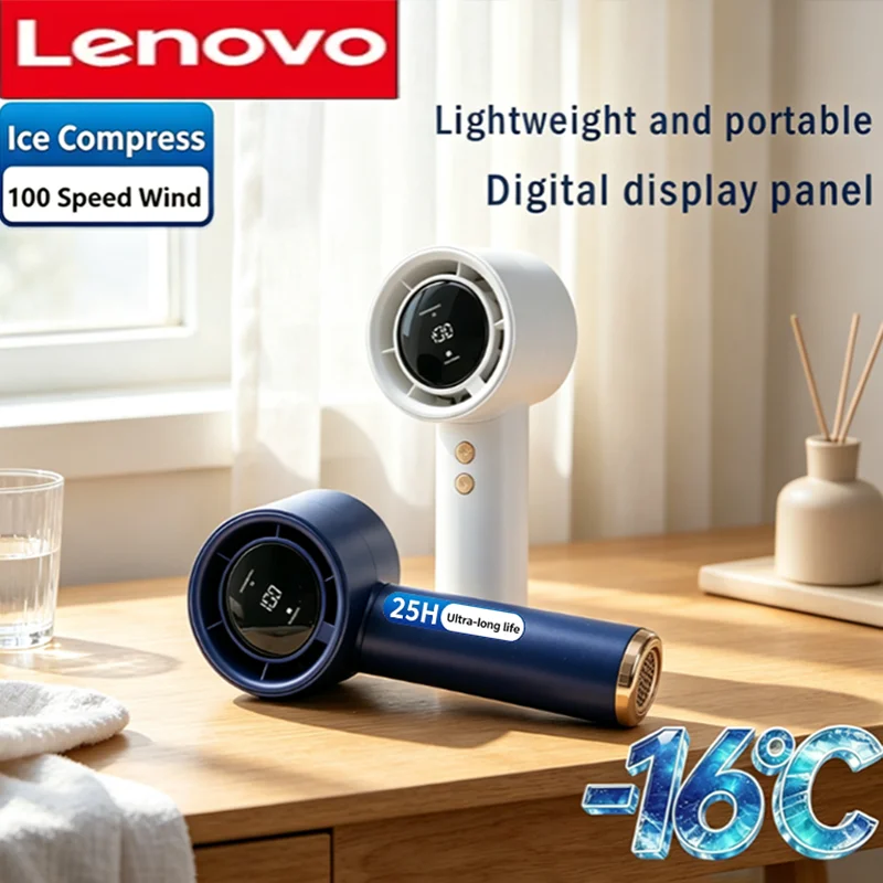 Lenovo Quiet 100-Speed Turbo Handheld Mini Fan USB Rechargeable High Speed Personal Portable Cooling Fan for Outdoor Daily Use