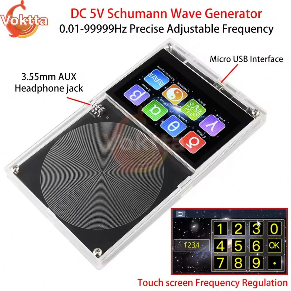 DC 5V Schumann Wave Generator 0.01-99999Hz Precise Adjustable Frequency Signal Generator Micro USB Touch Screen Audio Resonator