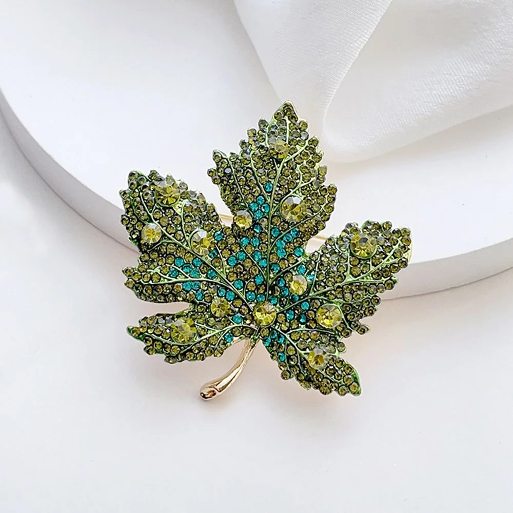 بروش أوراق القيقب من حجر الراين الراقية للنساء، إكسسوار أنيق من خليط معدني أنيق للمناسبات الرسمية والارتداء اليومي #3