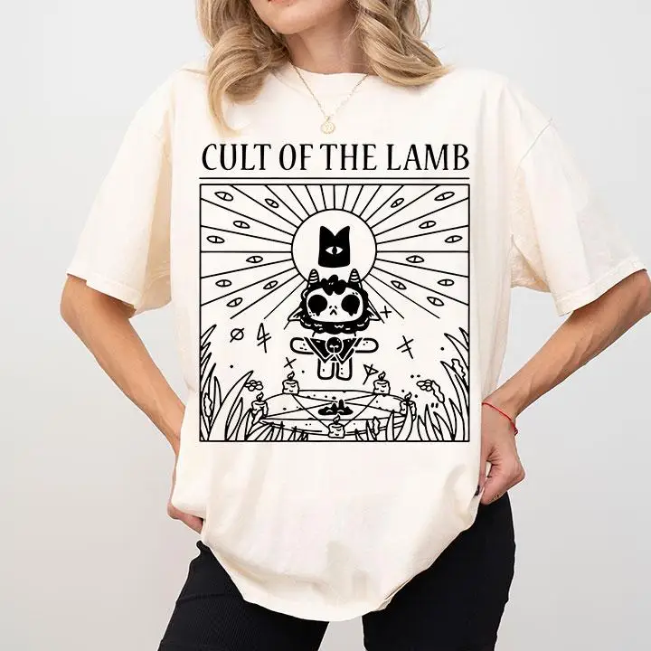 2026 Summer Women's Cult of The Lamb T-Shirt  Cotton and Breathable Short Sleeve Streetwear Oversized Loose Casual