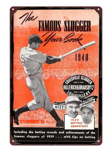 1940 baseball sports Famous Slugger Yearbook cover tin sign art deco