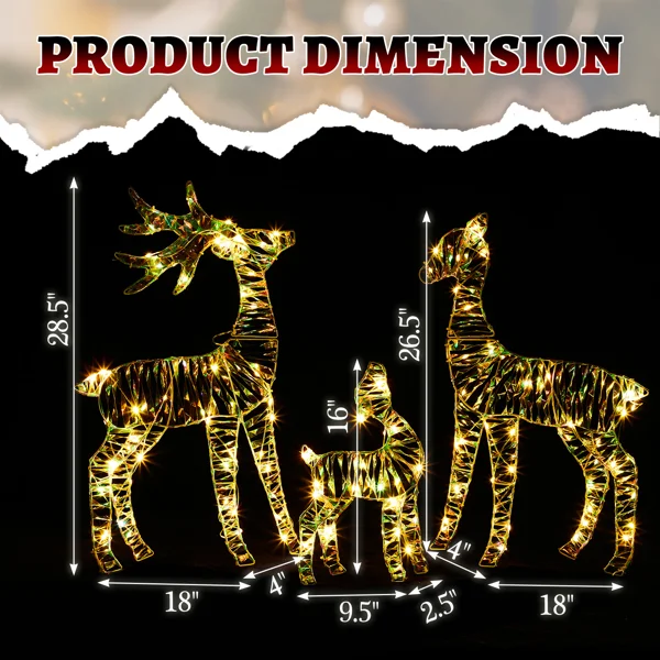3pcs 2.4FT  幻彩虹膜 2D 家庭麋鹿 110L暖白光皮线灯 圣诞灯饰麋鹿 4.5V 3.6W 英规-11