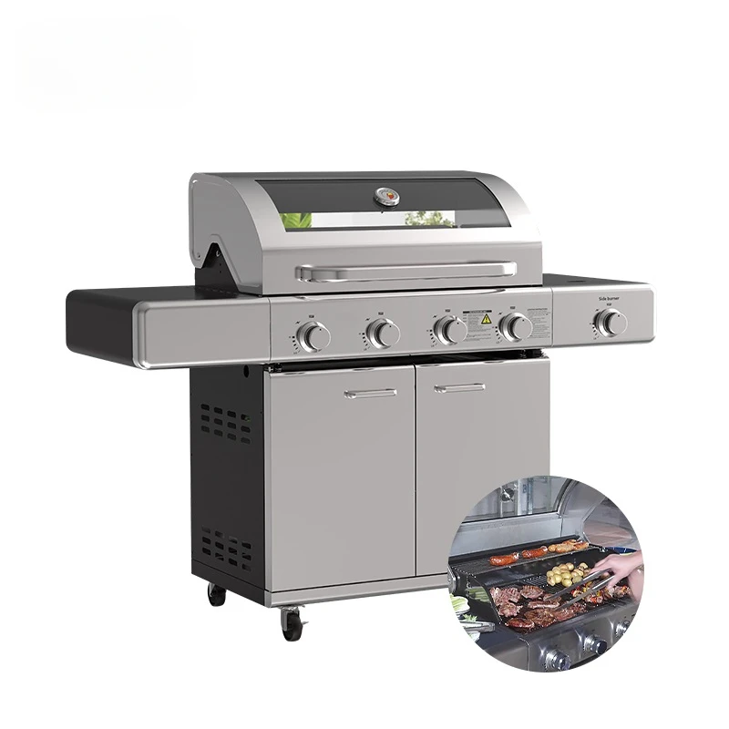 Hot Sale Professional Silver Outdoor Baking Oven Barbecue A Bbq Gas Grill With Trolley