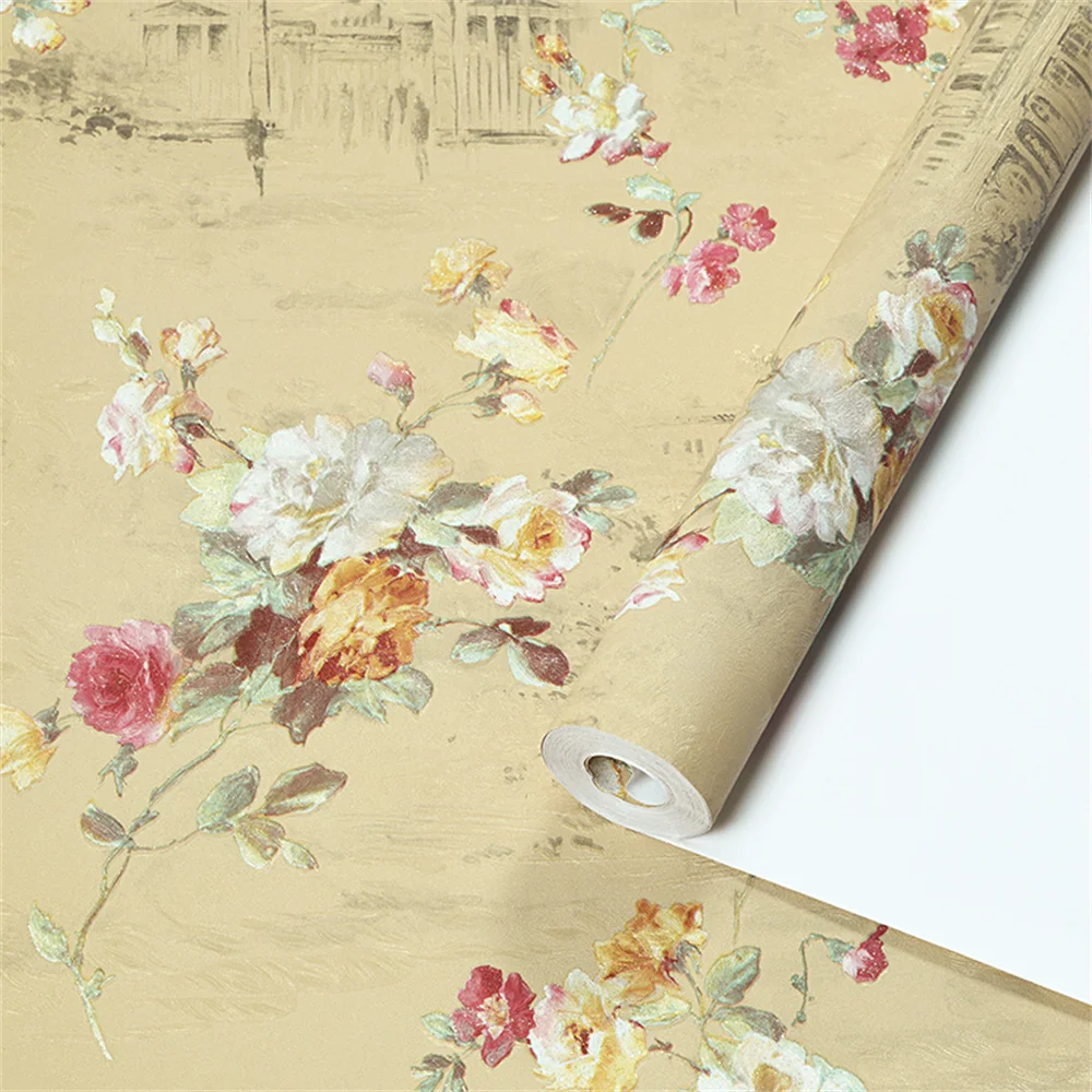 American Countryside Floral Wallpaper Retro Yellow Bedroom Living Room Pvc Waterproof 3D Embossed Wallpapers