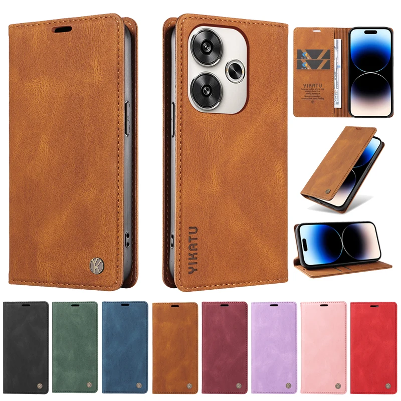 Luxury Wallet Leather Protect Case For Xiaomi Poco F6 Pro Mi PocoF6 X6 C65 C61 M6 PocoM6 Pro 5G Cases Magnetic Flip Cover 2024