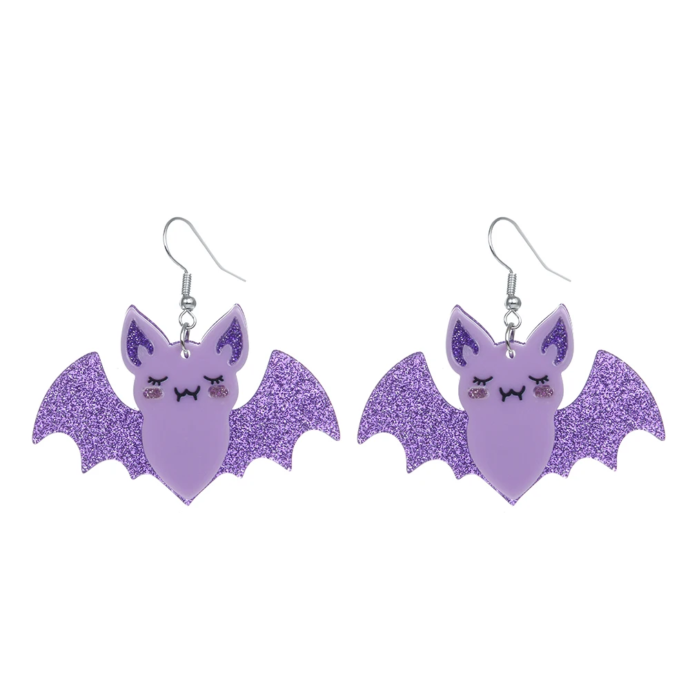 Halloween Funny Earrings for Women Cute Purple Flying Acrylic Bat Dangle Earrings  Halloween Theme Party Jewelry Gift