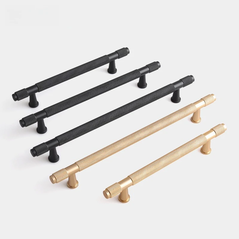Modern Minimalist Space Aluminum Knurled Handles, Gold/Black, Essential for Home Decoration Door Handle Cabinet Handle Knob