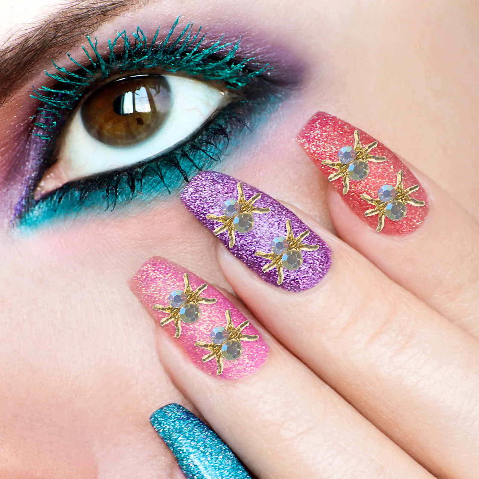 

100Pcs Attractive Spider Nail Ornaments Manicure DIY Charms Easy Apply Safe Durable Nail Decoration for Young