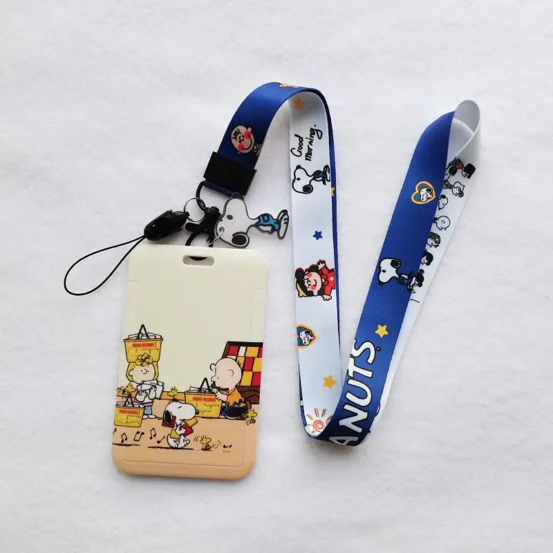 Cute Miniso Snoopy Charlie Long String Card Holder Meal Card Protector Cartoon Animation Printed Card Holder Id Holder for Gift